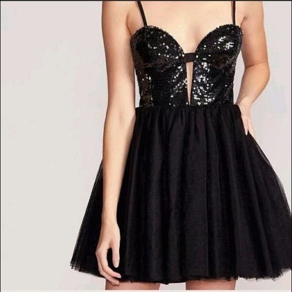 Free people black tulle sequin dress cute outs - Picture 1 of 7